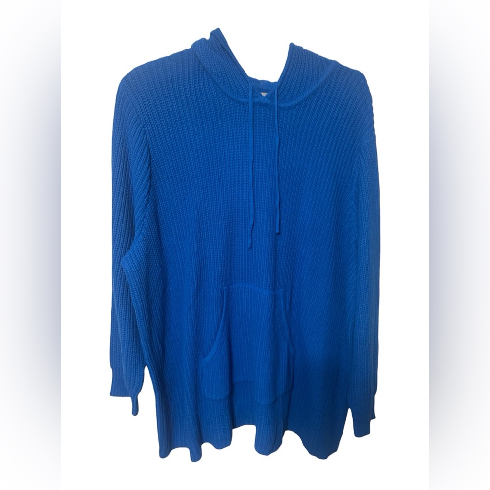 Woman Within Hooded Sweater Size 5X Blue Waffle Knit Pullover Plus Size